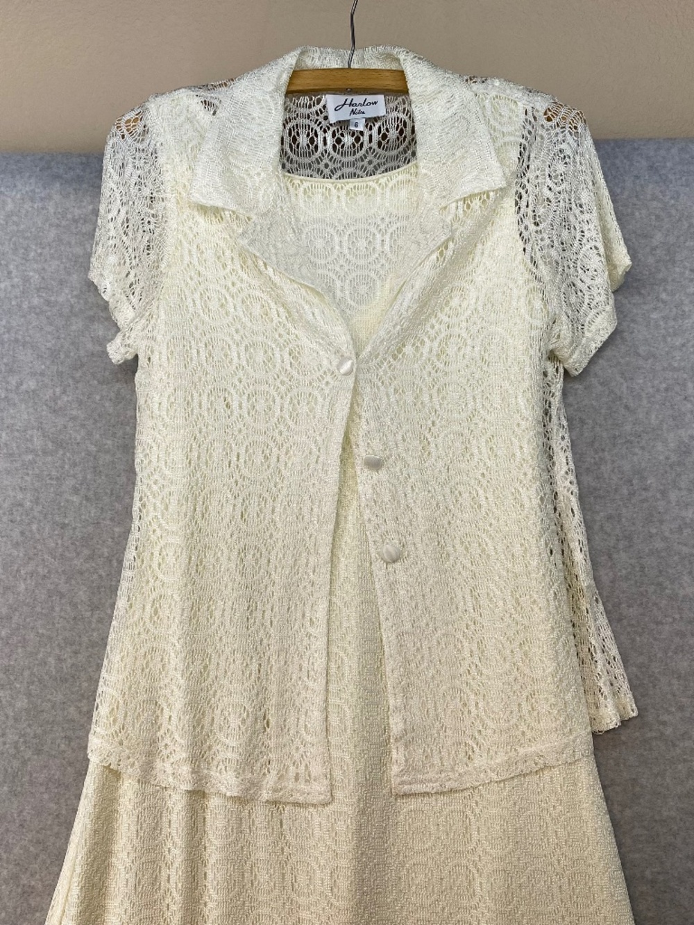 Harlow Nights Size 6 Lace Maxi Dress With Jacket Cream Vintage Set